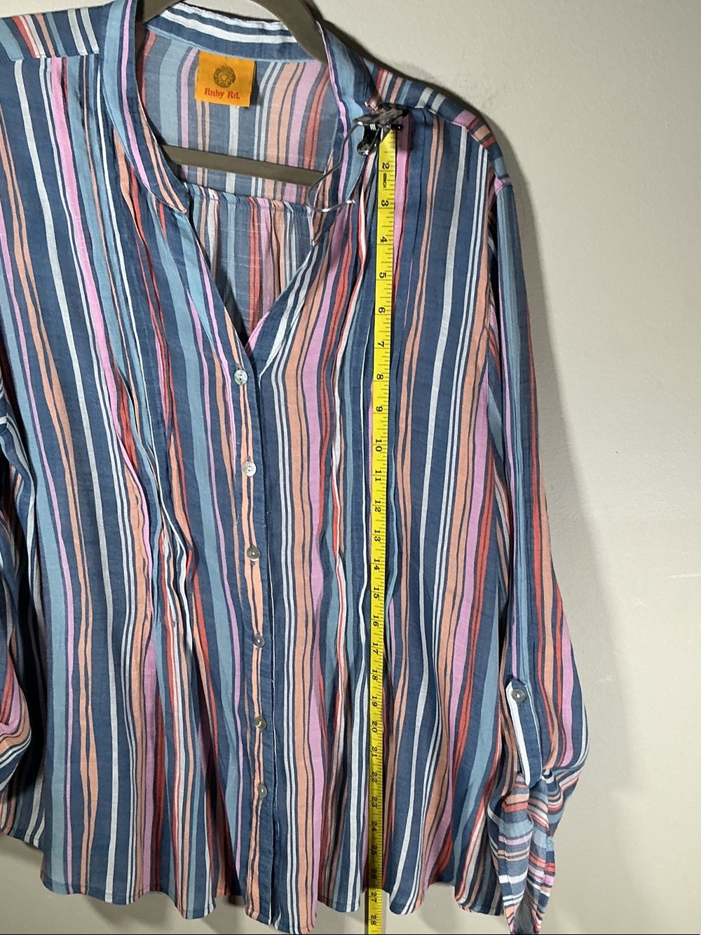 Ruby Rd. Multicolor Striped Roll Tab Blouse Button Front Lightweight Top - Picture 5 of 7